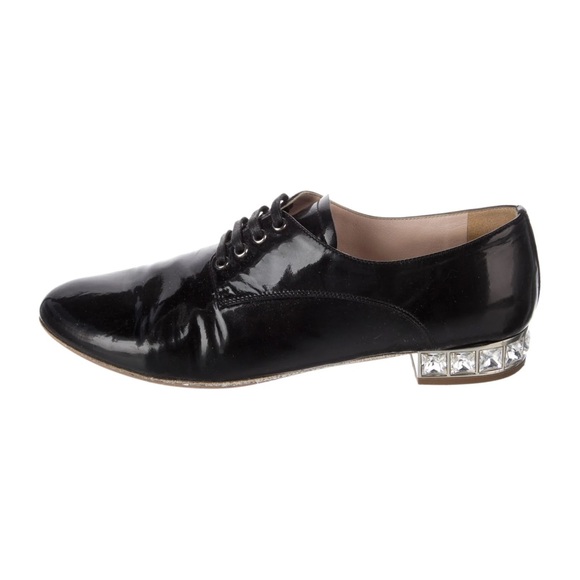 Miu Miu Shoes - Miu Miu Black Patent Leather Flats with Crystal Heel